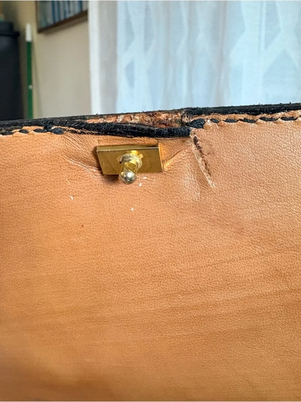 Vintage Tano Of Madrid Tan Accordion Top-Handle Leather Bag